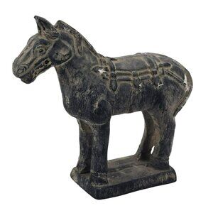 Vintage Tang Dynasty Horse Army Warrior Asian Wooden Horse Figurine Statue JE281